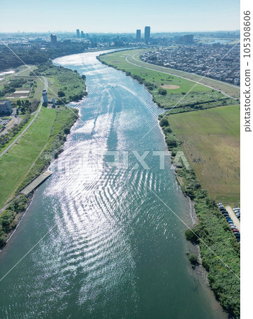 "Chiba Prefecture" Drone views of Ichikawa City from above Edogawa Matsudo City "Chiba Prefecture" Drone views of Ichikawa City from above Edogawa Matsudo City 105308606