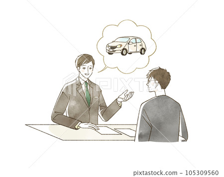 A man in a suit giving an explanation about cars A man in a suit giving an explanation about cars 105309560