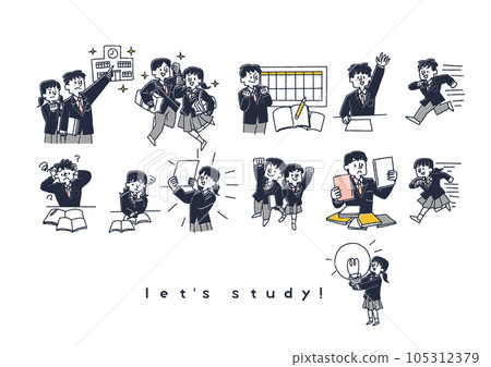為提高成績而學習的男女學生插圖集 105312379