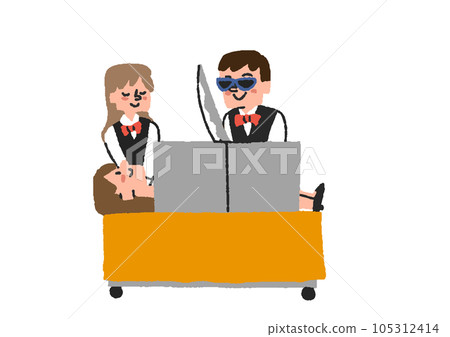 Illustration of a magician doing torso cutting magic 105312414