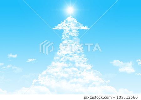 rising arrow cloud in blue sky 105312560