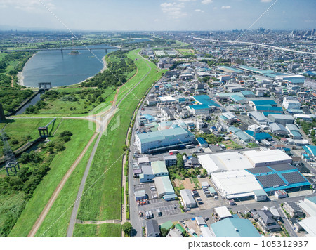 從埼玉縣戶田市荒川上空俯視上游 105312937