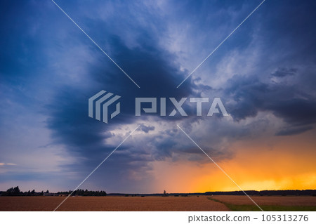 Storm cloud influenced by Climate change. Dangerous storm cloud spinning fast 105313276