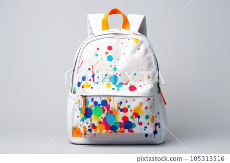 Backpack with bright school stationery on isolate background, banner design. Back to school concept Backpack with bright school stationery on isolate background, banner design. Back to school concept 105313516