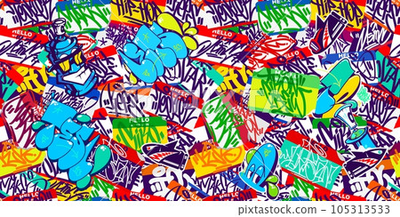 Seamless Abstract Urban Graffiti Style Sticker Bombing Hello My Name Is With Some Street Art Lettering Vector Illustration Art Seamless Abstract Urban Graffiti Style Sticker Bombing Hello My Name Is With Some Street Art Lettering Vector Illustration Art 105313533
