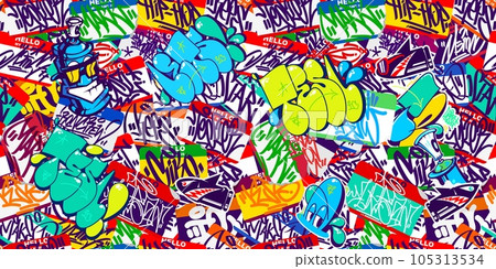 Seamless Abstract Colorful Urban Graffiti Style Sticker Bombing Hello My Name Is With Some Street Art Lettering Vector Illustration Art Seamless Abstract Colorful Urban Graffiti Style Sticker Bombing Hello My Name Is With Some Street Art Lettering Vector Illustration Art 105313534