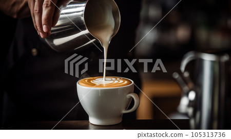 male hands pouring milk and preparing fresh cappuccino male hands pouring milk and preparing fresh cappuccino 105313736