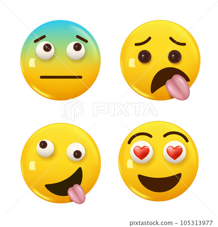 Set of 3d icon yellow color smile emoji. Set Icon Smile Emoji. Vector 105313977