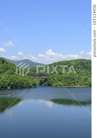 Lake Sahoro and Sahoro Dam in the blue sky Lake Sahoro and Sahoro Dam in the blue sky 105314056