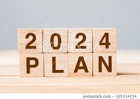 block 2024 PLAN text on table. Resolution, strategy, goal, motivation, reboot, business and New Year holiday concepts block 2024 PLAN text on table. Resolution, strategy, goal, motivation, reboot, business and New Year holiday concepts 105314234