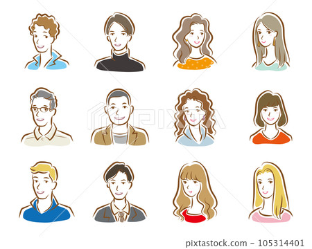 各種人臉的插圖。 各種人臉的插圖。 105314401