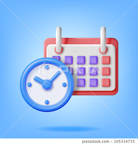3D Paper Spiral Wall Calendar and Clocks Isolated. 105314735