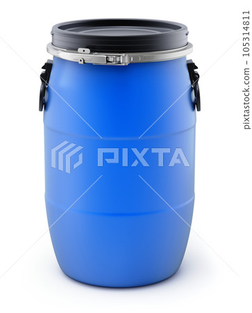 Blue plastic storage barrel on white background - 3D illustration Blue plastic storage barrel on white background - 3D illustration 105314811