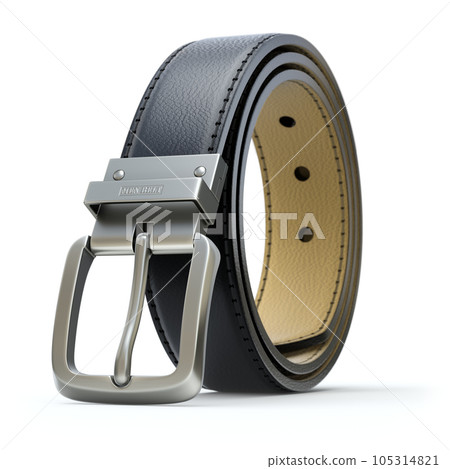 Black leather belt on white background - 3D illustration Black leather belt on white background - 3D illustration 105314821
