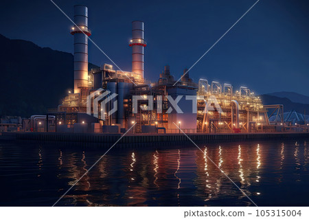Aerial top view industry petroleum station with beautiful sky background, gas and oil refinery tank for process, Manufacturing of industrial with Generative AI. 105315004
