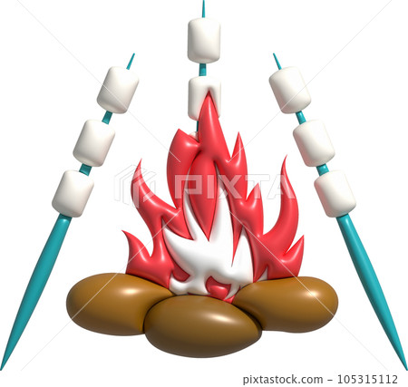3D illustration. Marshmallow skewers grilled on fire. cooking trip camping 105315112