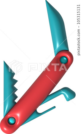 3D illustration folding knife camping, compact expedition knife. Penknife multi-tool. 3D illustration folding knife camping, compact expedition knife. Penknife multi-tool. 105315131