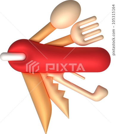 3D illustration folding knife camping, compact expedition knife. Penknife multi-tool. 105315164