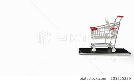 The shopping trolley on mobile for e shopping and shopping online concept 3d rendering The shopping trolley on mobile for e shopping and shopping online concept 3d rendering 105315229