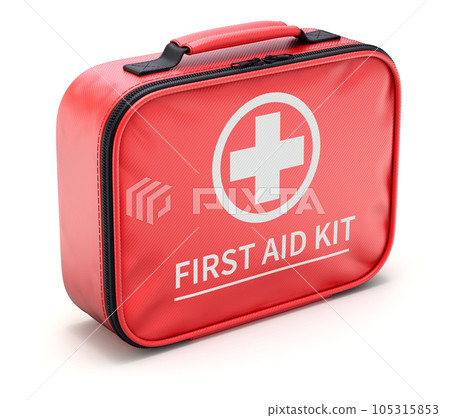 Car first aid kit in red fiber case - 3D illustration 105315853