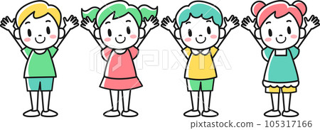 Illustration set of a smiling child raising both hands 105317166