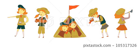 Cute Boy and Girl as Junior Scout Vector Set 105317326