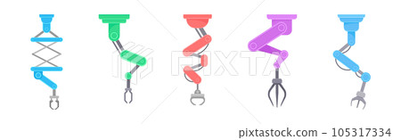 Robotic Mechanical Programmable Arm with Joints for Industrial Assembly Operation Vector Set Robotic Mechanical Programmable Arm with Joints for Industrial Assembly Operation Vector Set 105317334