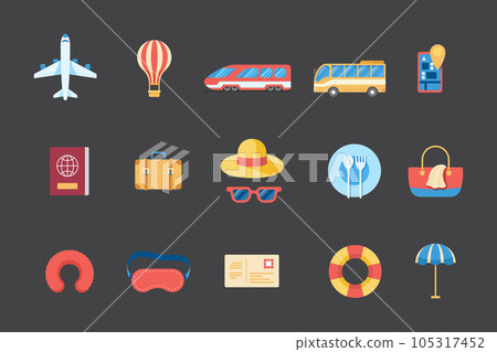 Travel element flat color icons set. summer...-插圖素材 [105317452] - PIXTA圖庫