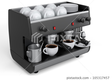 Professional espresso coffee machine with horn for two cups isolated on white 105317457