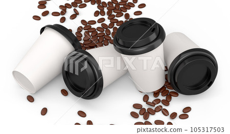 Set of paper coffee cup with coffee bean for cappuccino, americano, espresso Set of paper coffee cup with coffee bean for cappuccino, americano, espresso 105317503