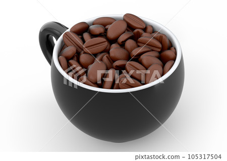 Ceramic coffee cup with coffee beans for americano, espresso, latte on white 105317504