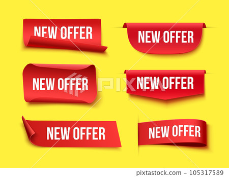 New offer red tags on yellow background New offer red tags on yellow background 105317589