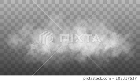White smoke cloud isolated on transparent background. Vector smoke or fog 105317637