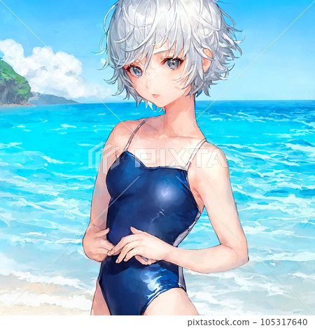 sea seaside sea bathing girl women's swimsuit beach silver hair swimsuit short cut sea seaside sea bathing girl women's swimsuit beach silver hair swimsuit short cut 105317640