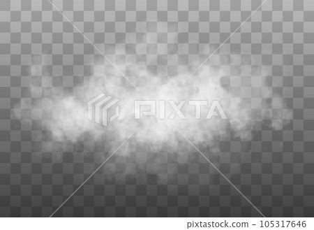 White smoke cloud isolated on transparent background. Vector smoke or fog 105317646