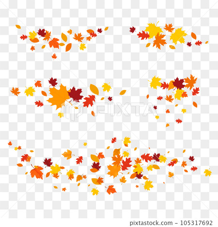 Autumn falling leaves isolated on white background. Autumn maple and oak leaves. Autumn falling leaves isolated on white background. Autumn maple and oak leaves. 105317692