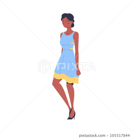 Fashionable African American Woman Character Standing in Casual Clothes Vector Illustration Fashionable African American Woman Character Standing in Casual Clothes Vector Illustration 105317844