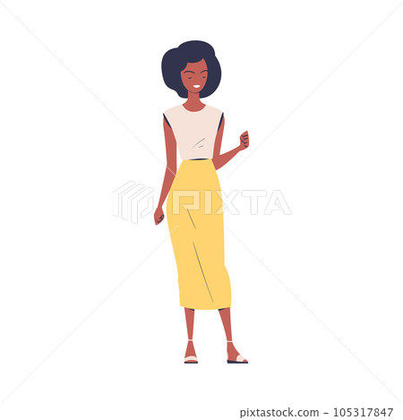Fashionable African American Woman Character Standing in Casual Clothes Vector Illustration Fashionable African American Woman Character Standing in Casual Clothes Vector Illustration 105317847