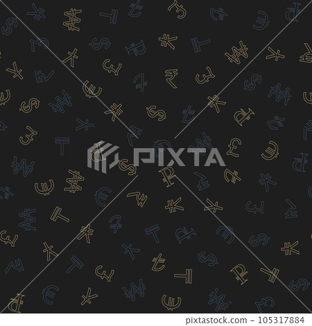 Various foreign currencies signs seamless pattern background. Various currency symbols. 105317884