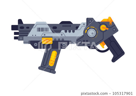 Fantastic Weapon and Raygun as Destructive Energy Gun Vector Illustration 105317901