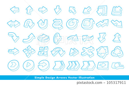 Vector icon image set of simple gradation three-dimensional arrows and direction symbols _ light blue dots Vector icon image set of simple gradation three-dimensional arrows and direction symbols _ light blue dots 105317911