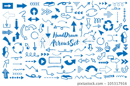 Fashionable ink pen hand-drawn arrow/arrow vector icon material set_blue/business_transparent background 105317916