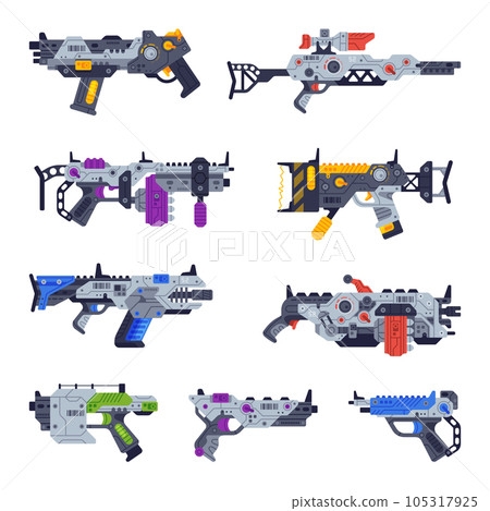 Fantastic Weapon and Raygun as Destructive Energy Gun Vector Set 105317925