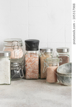 Jars with assorted speciality salt 105317988