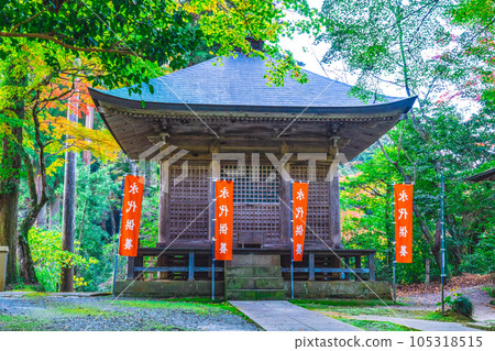 [China's 33 Kannon Sacred Sites] Number 28 Kiyomizu-dera Temple Kaisando and autumn leaves Yasugi City, Shimane Prefecture 105318515