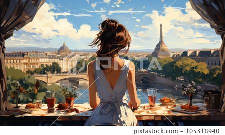 Woman sitting in a Paris cafe 105318940