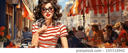 Woman sitting in a Paris cafe 105318942