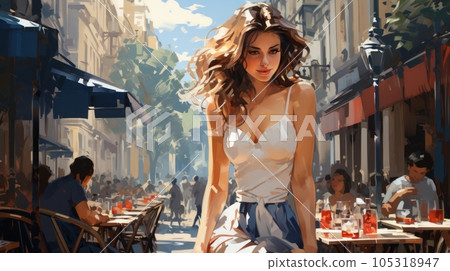 Woman in a Paris cafe 105318947