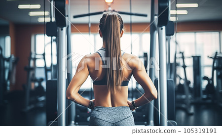 Fitness woman doing exercise in gymnasium, genertive AI. Fitness woman doing exercise in gymnasium, genertive AI. 105319191