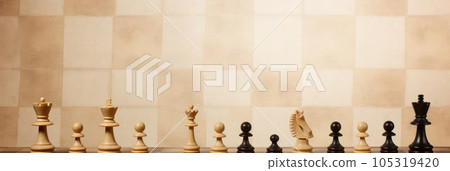 Checkerboard squares with chess pieces for backdrop 105319420